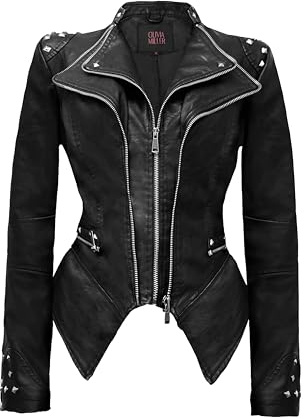 Olivia Miller Women's Fashion Faux Leather Biker Jacket Rivet Lapel Shaping Moto Outerwear JK44169 BLACK L