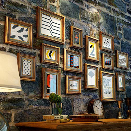Ensembles Cadres Photo de Collage de Bois de Mur Rustique Vintage pour 15 Photos | Plusieurs Grands Clips de Cadre de galerie Pêle-mêle de différentes Tailles pour Salon de décor