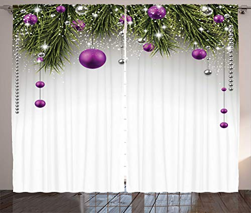 ABAKUHAUS Weihnachten Rustikaler Vorhang, Baum, Wohnzimmer Universalband Gardinen mit Schlaufen und Haken, 280 x 245 cm, Grau Lila