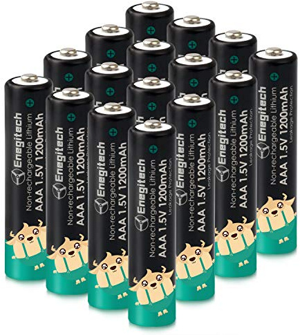 Enegitech AAA Lithium Batteries for Smart Door Locks (16 Pack) | 1.5V 1200mAh leakproof cells with high cold resistance. Perfekt for security alarms, LED flashlights and radio toys.