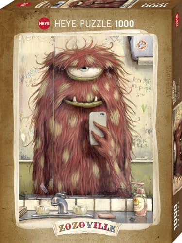 HEYE Puzzle 1000 Teile für Erwachsene „Selfie“ | Humorvolles Monstermotiv von Mateo Dineen mit liebevollen Details & originellem Zozoville-Stil, 50 x 70 cm