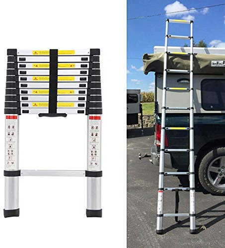 10.5 Feet Aluminum Telescoping Telescopic Extension Ladder 330 Pound Capacity, Portable Lightweight Attic Loft Ladder Foldable with Non-Slip Rubber Feet, EN131 Certificate Multi-Purpose Ladders