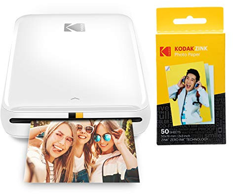 Kodak Step Stampante Stampante Fotografica Portatile, Wireless, Tecnologia Zink Zero Ink, Stampa Foto Adesive 2X3 Da Dispositivi Bluetooth O Nfc, Bianco + Carta Fotografica, 50 Pezzo 50 X 76Mm