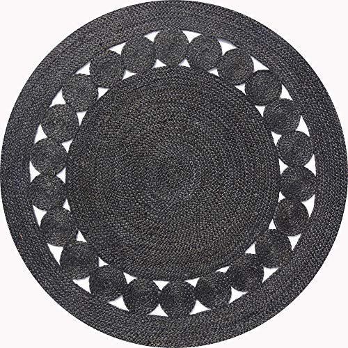 Gifiie Jute Teppich, handgewebt aus 100% Jute – ideal für Wohnzimmer, Schlafzimmer und Flur, perfekt als dekoratives. (Anthrazit, 120CM)