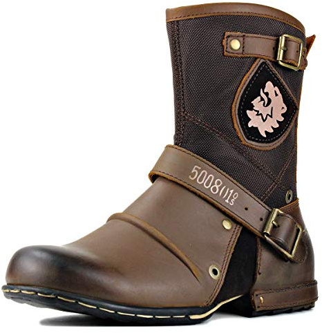 Herr Stövlar Chukka Motorcykel Boots för Män Vandring Combat Ankel Biker Dragkedja Mode Känga Svart Brun OS-5008-1-H-Brown-10.5