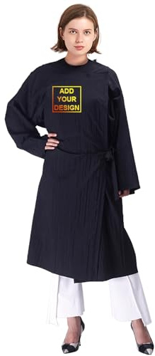 TopTie Custom Designed Your Logo Beauty Salon Robes Client Gown Adjustable Front Closure and Waterproof-Black