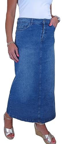 icecoolfashion Women's Stretch Denim Full Length Maxi Jeans Skirt | Ladies Casual Straight Long Denim Skirt
