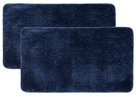 MIULEE Badematte 2 Teilig Badezimmerteppich 40x60 cm Dunkelblau | Badvorleger Rutschfest Waschbar Bettvorleger Badteppich Saugfähige Duschvorleger Fussmatte für Wohnzimmer Badezimmer