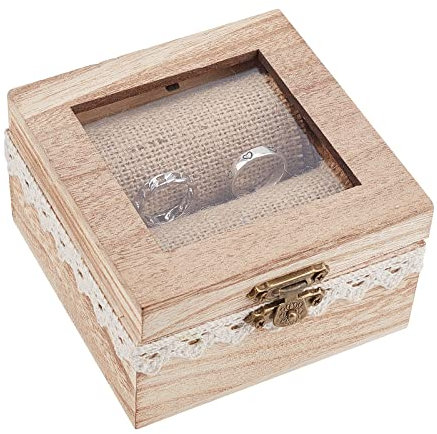 PH PandaHall Eheringbox, Ringbox aus Holz, Hochzeit, Ringhalter aus Holz, personalisierbar, für Hochzeit, dekorativ, rustikal, Strandmotiv, Hochzeit, Vorschlag zur Verlobung