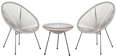 Beliani Trendy Balkonset 2 Stühle mit Tisch Spaghetti-Optik Rattan hellgrau Acapulco II