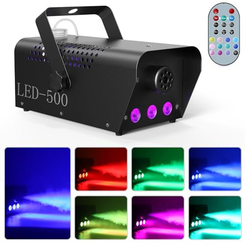 Fog Machine 500W Smoke Machine with 3 RGB LED & Wireless Remote Control, DELIBANG 0.3L Capacity 60s Continuous Fog Party Smoke Machine 140m³/min Spray Distance 6m for Party Halloween Stage Effect