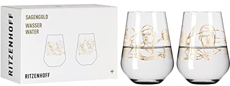 RITZENHOFF 3421001 Wasserglas 500 ml - Serie Sagengold Nr. 1, 2er Set, Mythologiemotiv, Echt-Gold - Made in Germany | Artikelnr. 3421001, Serie Sagengold, 2 Wassergläser 500 ml, Kristallglas, spülmaschinenfest