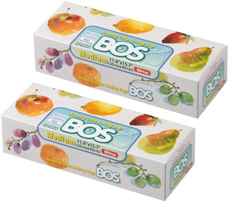 BOS Amazing Odor Sealing Disposable Bags for Diapers, Food Waste, Ostomy Bags, Pet Waste or any Sanitary Product Disposal -Durable and Unscented [Size:M, Color:White] (90 count, Pack of 2) (180 Bags)