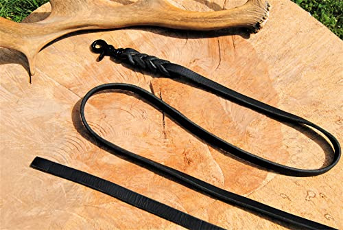 BULLYZEI Lederleine geflochten schwarz 13mm x 2m MIT Schlaufe Scheren-Karabiner Führleine