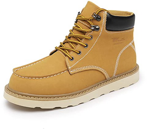 LUODENGLANG Mens Work Boot High-Tops Slip Resistant Protective Leather Shoes Outdoor Sports Fluffing Warm Shoes in Winter Cotton-Padded Shose Yellow 42 M 8.5