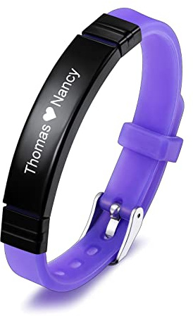 INBLUE Bracciale con Targhetta Personalizzata Nome/Citazione Targhetta in Acciaio Inossidabile Bracciale Regolabile in Silicone per Uomo Donna