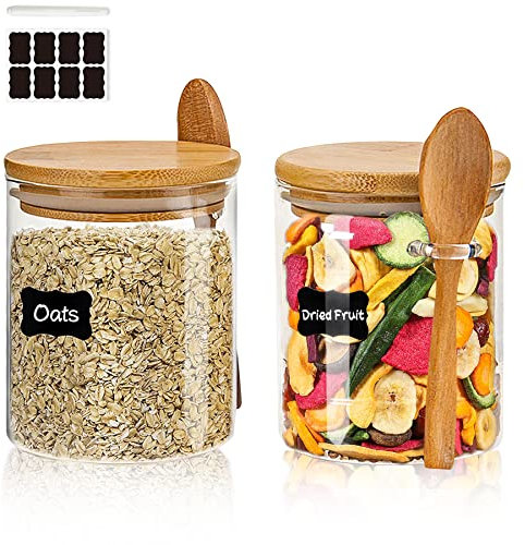 Wholede Barattoli Vetro con Coperchio, 540ML Set di 2 Contenitori Vetro Cucina, Barattoli Ermetici per Alimenti Tè Caffè Farina Cereali Fagioli Muesli con Penna e 8 Adesivi
