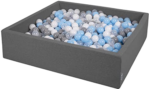 KiddyMoon Großes Bällebad Quadrat 120 x 120 x 30 cm mit 600 Bällen 7 cm Weiches und Sicheres Spielzeug Ballgrube Abnehmbarer Bezug Waschbar