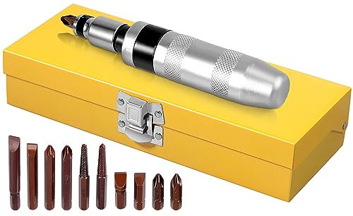 COLFULINE 10 PCS Impact Screwdriver, Hand Impact Driver Bits - Heavy Duty Slot Cross Head Hex Bits with Manual Impact Corrector Screwdriver, 1/2 Impact Driver Bit Set