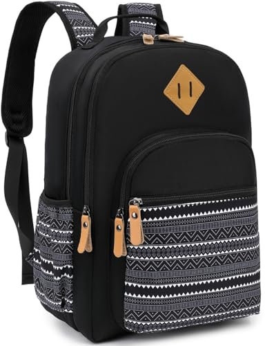 Leaper Leape Geometric School Backpack for Kids Girls Water-resistant Bookbags Travel Bag Laptop Bag Satchel Black