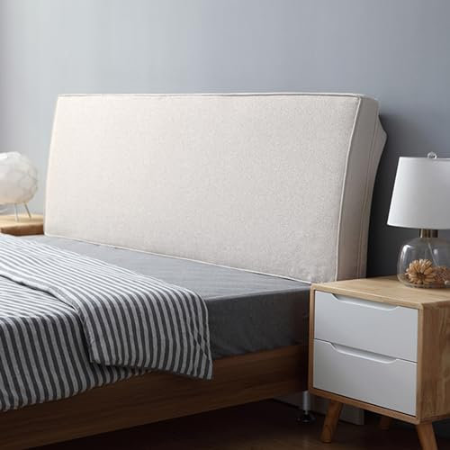 ZZYK Leinen Kopfteil Gepolstertes Wandkissen Kissen Keil Kopfteil Schlafzimmer Schlafsaal Etagenbett Lendenwirbelstütze Rückenlehne Mit Abnehmbarem Bezug,Beige,Straps 35/Single