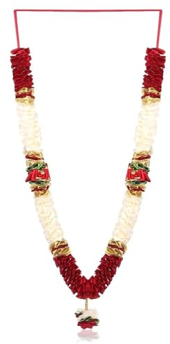 Artificial Indian mala/garland/haar jaimala shaadi indian wedding pooja ashtami,Mala 1 pc (Red/White)