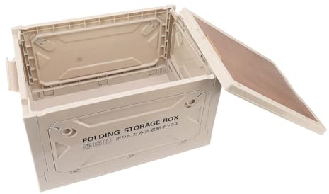 Dpofirs Faltbare Aufbewahrungsbox mit Holzdeckel aus PP Material,Klappbox 50L großes Fassungsvermögen,Campingbox mit 5 Wege öffnbare Tür Faltbares Design für Draußen (Grau-weiß)