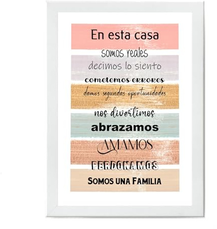Normas de la casa. Cuadro frase motivadora. Lamina A3 ó 50 x 70 enmarcada. Cuadro con mensajes.cuadros decorativos con marco, sin clavos. Hecho en España (A3 (29,7 X 42cm), MARCO BLANCO)