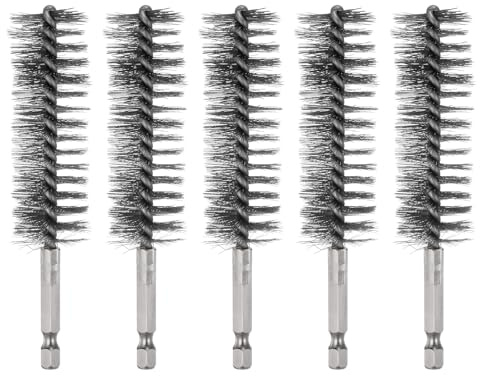QUARKZMAN 5 Stück Drahtbürste Bohrmaschine 25mm, Edelstahl Heizungsbürste mit Sechskantgriff 6,35mm, Bohrerreinigungsbürste Länge 115mm für Polieren, Schleifen, Schweißnahtreinigung, Schwarz