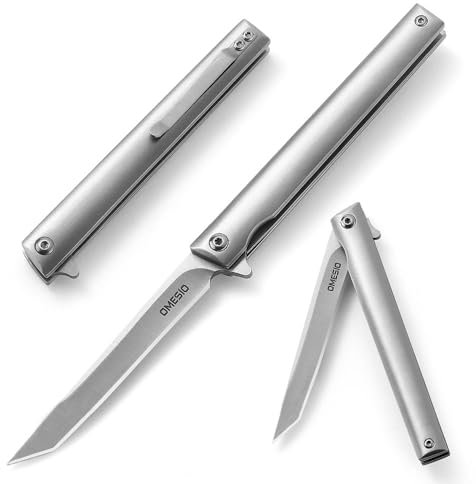 Omesio Couteau pliant tranchant, Couteau de poche Tanto pour homme de camping extérieur