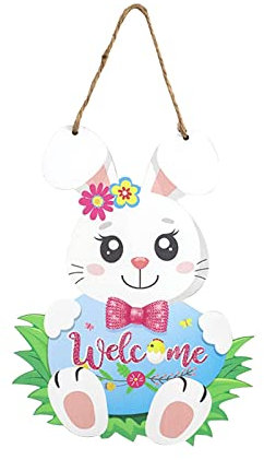 Künstliche Osterkranz Türkranz Osterei Kranz -Holzschmuck für, fröhliches Osterei, Hase, Küken, Ausschnitte, Holz, zum Aufhängen, Frühling, Ostern, Türkranz Frühling Wandkranz (A, One Size)