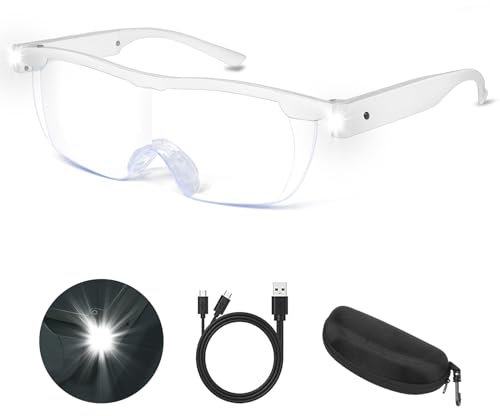 NZQXJXZ Lupenbrille mit Licht, 300% Leselupe mit Licht für Senioren, USB Wiederaufladbare LED Beleuchtete Vergrößerungsbrille, Anti-Blaulicht, Hände frei Kopf Lupe für Hobbys, Lesen, Handwerk