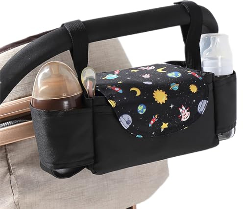 AOOPOO Kinderwagen Organizer Kinderwagentasche, Große Buggy Organizer Tasche mit 2 Getränkehalter und Schultergurt, Universal Tragbare Baby Kinderwagen Aufbewahrungstasche für Windeln Tücher Spielzeug