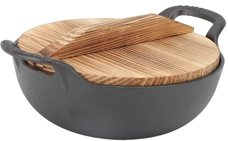 Wok De Hierro Fundido Con Tapa, Sartén Profunda De Base Plana Con 2 Asas De Bucle Wok Tradicional Chino Sin Recubrimiento Para Todas Las Estufas Salteado Parrilla Auténtica