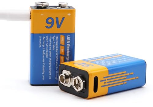 SZEMPTY 9V Lithium Rechargeable Battery, Lithium-Ion 6F22 USB-C 9V Battery 650mAh High Capacity, 2 in 1 Type-C Charging Cable, Fast Charge in 1.5 Hours (2-Pack)