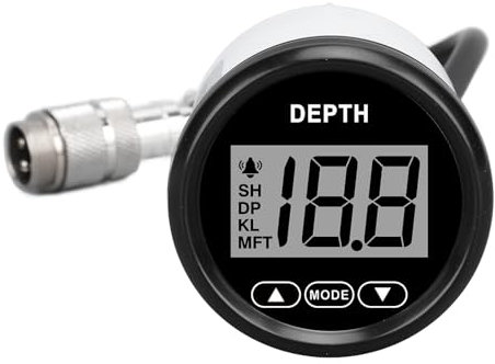 Bootstiefenmesser, LCD-Digitalanzeige, 52 Mm, 12 V, Wasserdicht, 328,08 Fuß Tiefenalarmanzeige, Yachten, Fischereifahrzeuge (81000245 Schwarzes Zifferblatt, schwarze Lünette)