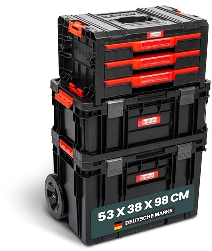 XL Werkzeugtrolley - Qbrick System Werkzeugkoffer mit Rollen - rollbarer Werkstattkoffer, Werkstattwagen Set mit viel Zubehör! B x T x H in cm: 53 x 38 x 98 cm ! Privat & Gewerbe (SET 7)