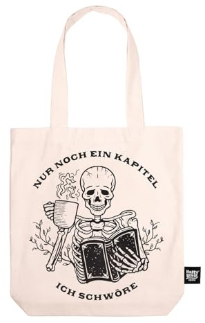Happy Words Stoffbeutel Bedruckt - Große Stofftasche Bedruckt 41x40,5 cm | Baumwolltasche mit einer Innentasche - 100% Baumwoll Tasche - Büchertasche - Stofftaschen Dicke - Jutebeutel Lustig