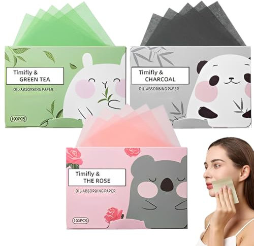 WeddHuis 600 Pezzi Carta Assorbente Olio, Face Oil Blotting Paper Sheets per il viso, Fazzoletti per la cura del viso, di riso, opacizzante (Tè Verde, Rosa, Carbone di Bambù)
