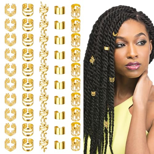 Molain 100 Stück Dreadlocks Schmuck, Haar-Dreadlock Zubehör Verstellbare haarringe für Zöpfe, Gold-Haarschmuck für Zöpfe, haarschmuck pirat, hair accessories women, haarschmuck damen, haarperlen(Gold)