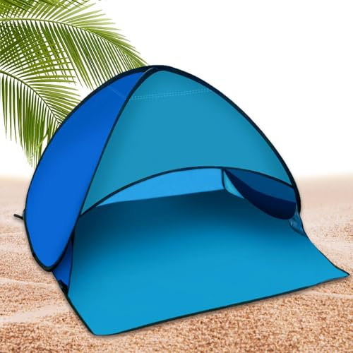Vllold Strandzelt | Automatisches Schattenschutzzelt mit Kopf-Popup-Baldachin | Tragbares winddichtes Sonnensegel mit Handyständer für Camping, , Picknick