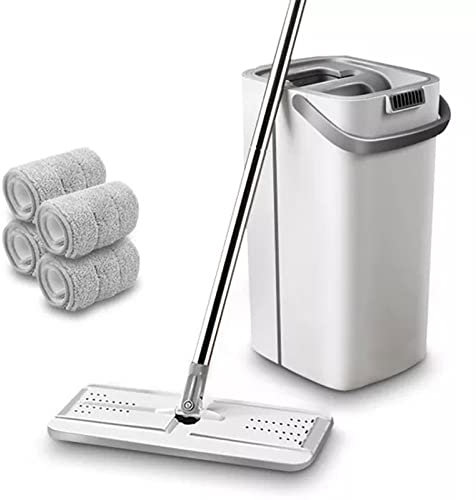 Trapeador para limpieza de pisos, último juego de trapeador, herramientas de limpieza para lavado con manos libres, limpiador de pisos, trapeadores de microfibra con cubo, cocina, fregona plana y