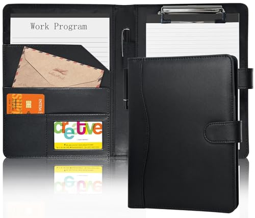 Schreibmappe A5 mit Klemmbrett,PU Portfolio Konferenzmappe Leder Organizer,Klemmbrettmappe Kunstleder für A5 Elegant Dokumentenmappe für Damen Herren Business Mappe