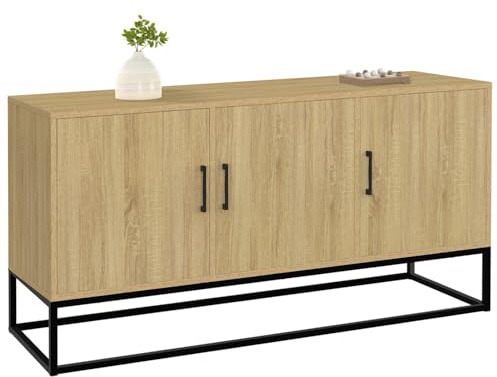 IDMarket - Buffet Bas 113 cm Detroit 3 Portes Bois et Noir Design Industriel