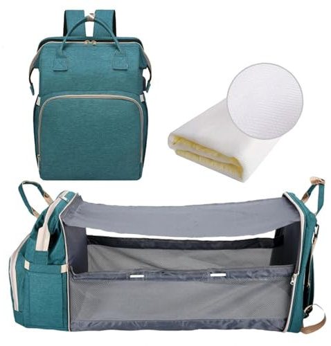 WXJHNYBS Mit Bett Windeltasche, Wickelrucksack Mit Bettfunktion Baby Wickeltaschen Multifunktions Reiserucksack Baby Wickeltaschen Für Mama Und Papa,Green