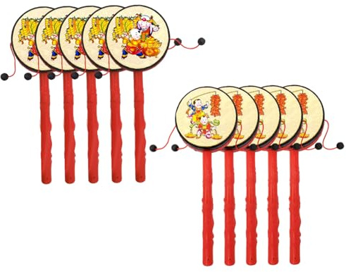 10 Tambores de Mano, Tambor Giratorio Tradicional Chino, sonajero de Mono, Instrumento de percusión para niños, Instrumentos de sanación Sonora, Tambor de Panda, Giratorio.