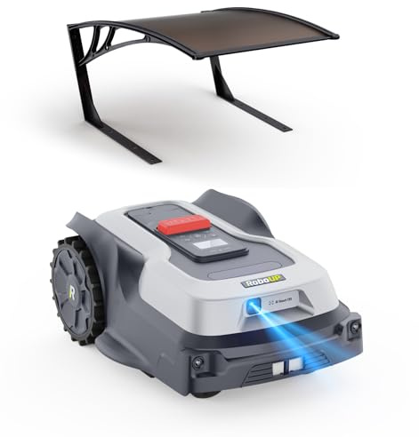 RoboUP Robot Tondeuse sans Fil Périphérique T600 & Garage-800㎡ | RTK+IA Robot Tondeuse, Basculez Cartographie Auto et Manuel, Tonte des Bordures, Détection d’Obstacles en Temps Réel Par IA
