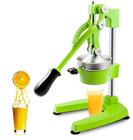 Strapazierfähige manuelle Obstpresse, professionelle Zitruspresse, kommerzielle Gusseisen-Orangenpresse, Edelstahl-Orangenpresse, leicht zu reinigen, geeignet für Zitrusfrüchte (grün)