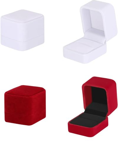 2 Stück Ringbox, Ringschatulle Verlobung, Schmuckschatulle Samt für Ringe, Ohrringe, Kleine Größe，Samt Schmuckkästchen für Paare, Heiratsantrag