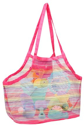 Strandspielzeug Tasche, Faltbare Strandtasche, Netz Strandtasche, Wiederverwendbare Kinder Badetasche Beachbag, Urlaub Sandspielzeug Netztasche für Strand, Schwimmbad, Rosa